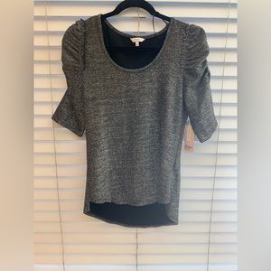 New With Tags Candies Women’s Medium  Black &Silver Round Blouse 314/5